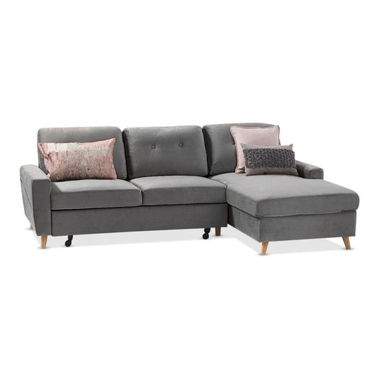 Fiordoro Right Facing Chaise Sofa Bed in Grey Velvet