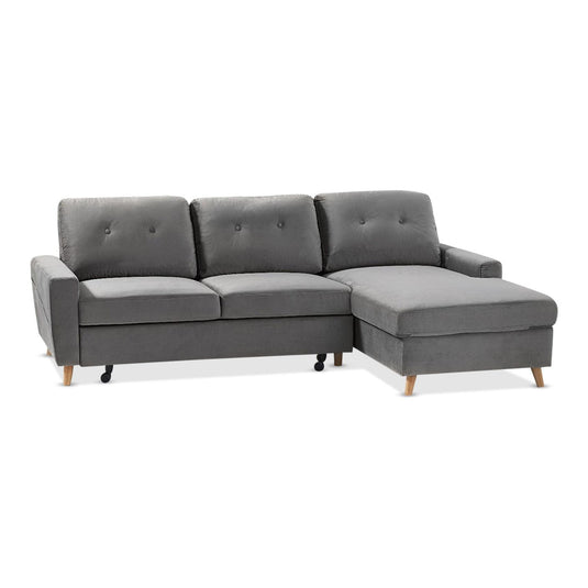 Fiordoro Right Facing Chaise Sofa Bed in Grey Velvet