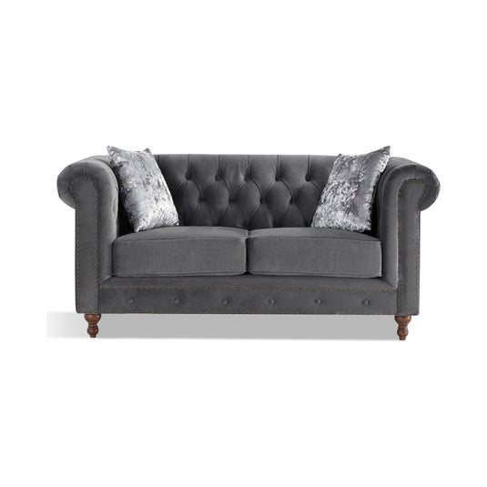 Wellington Chesterfield Dark Grey Velvet 2 Seater Sofa