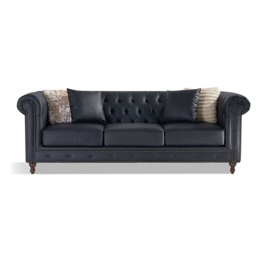 Wellington Chesterfield Black Leather 3 Seater Sofa