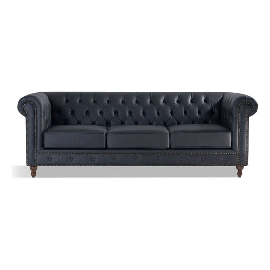 Wellington Chesterfield Black Leather 3 Seater Sofa