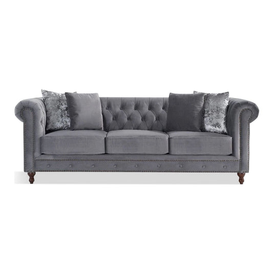 Wellington Chesterfield Light Grey Velvet 3 Seater Sofa