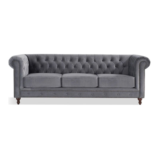 Wellington Chesterfield Light Grey Velvet 3 Seater Sofa