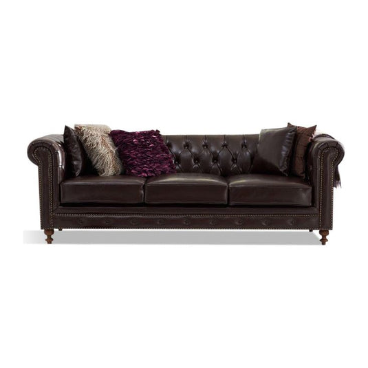 Wellington Chesterfield Brown Leather 3 Seater Sofa