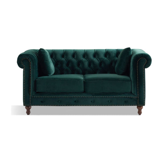 Wellington Chesterfield Green Velvet 2 Seater Sofa