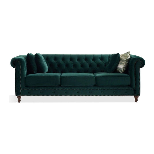 Wellington Chesterfield Green Velvet 3 Seater Sofa