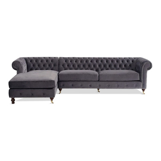 Chiswick Extra Large Dark Grey Velvet Left Facing Chesterfield Corner Chaise Sofa