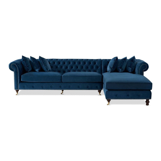 Chiswick Extra Large Blue Velvet Right Facing Chesterfield Corner Chaise Sofa