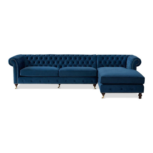 Chiswick Extra Large Blue Velvet Right Facing Chesterfield Corner Chaise Sofa