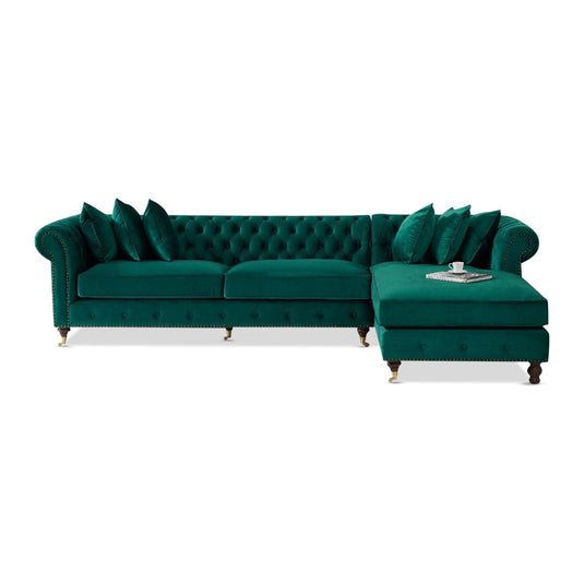 Chiswick Extra Large Green Velvet Right Facing Chesterfield Corner Chaise Sofa