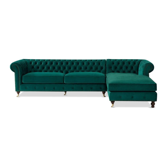 Chiswick Extra Large Green Velvet Right Facing Chesterfield Corner Chaise Sofa