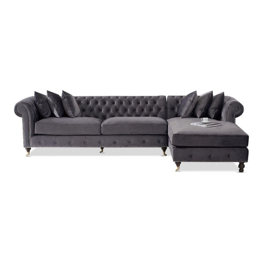 Chiswick Extra Large Dark Grey Velvet Right Facing Chesterfield Corner Chaise Sofa