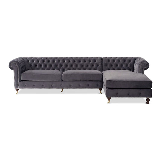 Chiswick Extra Large Dark Grey Velvet Right Facing Chesterfield Corner Chaise Sofa