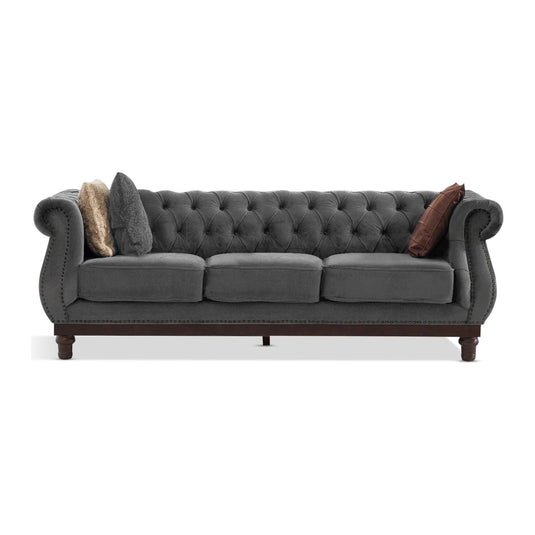 Eton Chesterfield Dark Grey Velvet 3 Seater Sofa