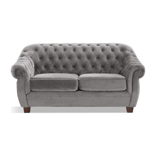 Eva Chesterfield Light Grey Velvet 2 Seater Sofa