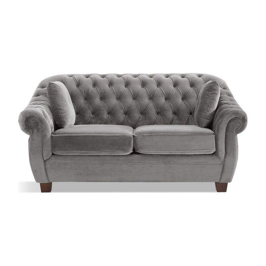 Eva Chesterfield Light Grey Velvet 2 Seater Sofa