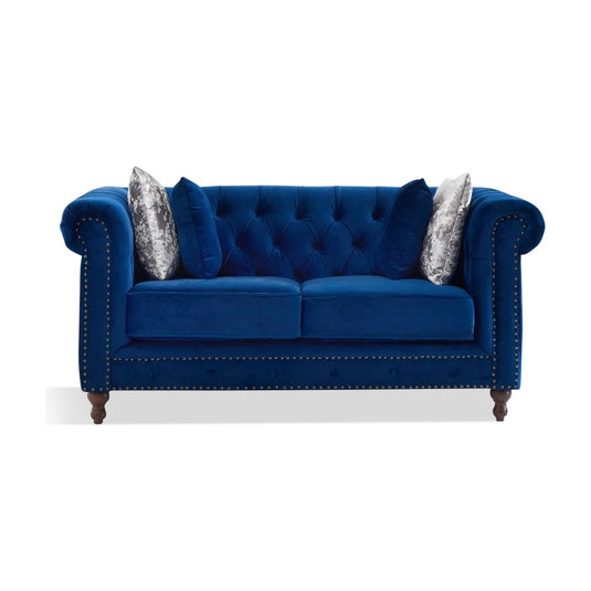 Wellington Chesterfield Blue Velvet 2 Seater Sofa