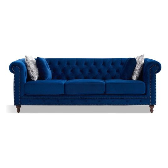 Wellington Chesterfield Blue Velvet 3 Seater Sofa