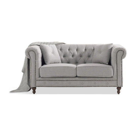 Wellington Chesterfield Grey Linen 2 Seater Sofa