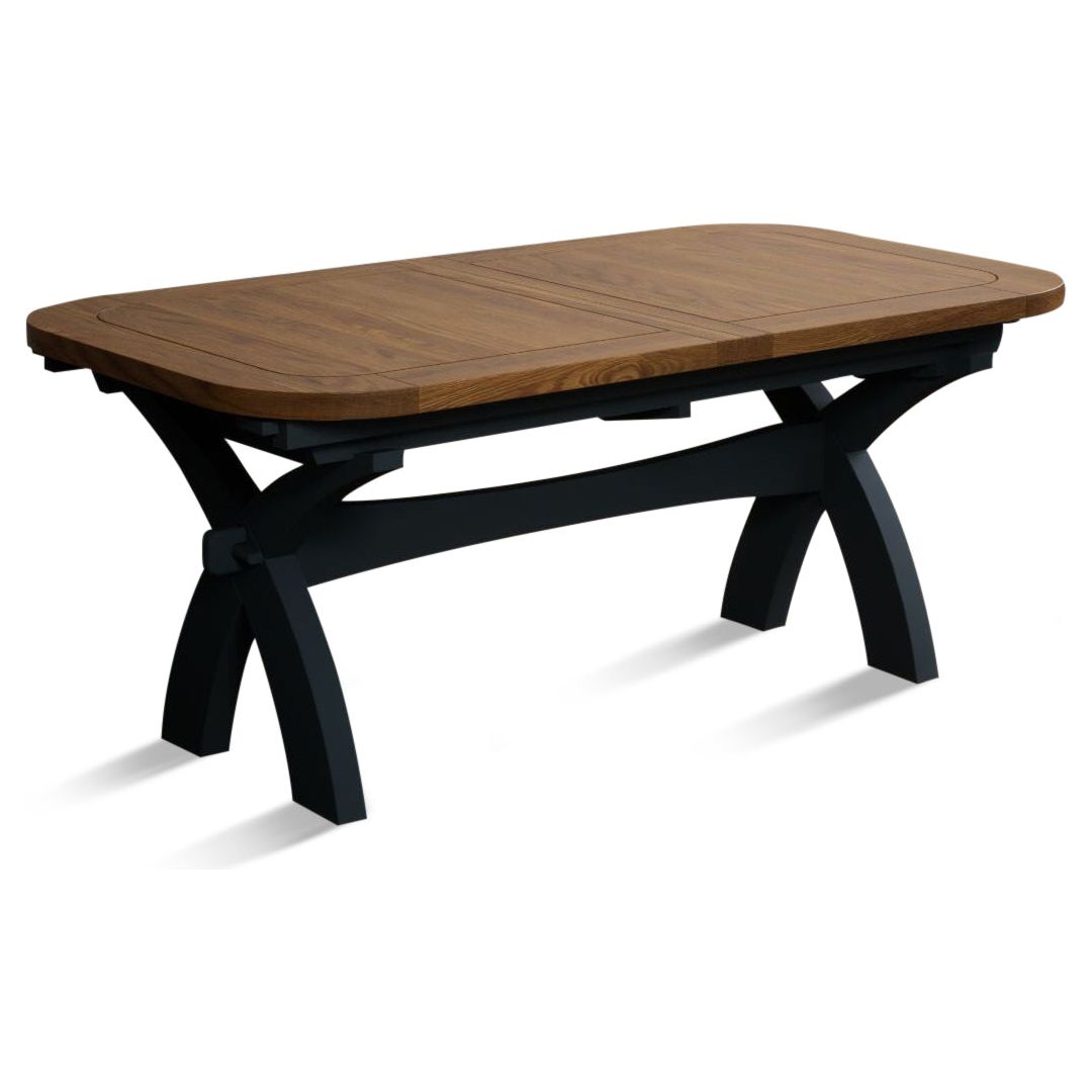 Extending 180cm Oak Dark Blue Painted Dining Table