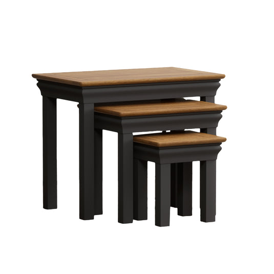 Bennett Oak and Charcoal Painted Nest of Tables
