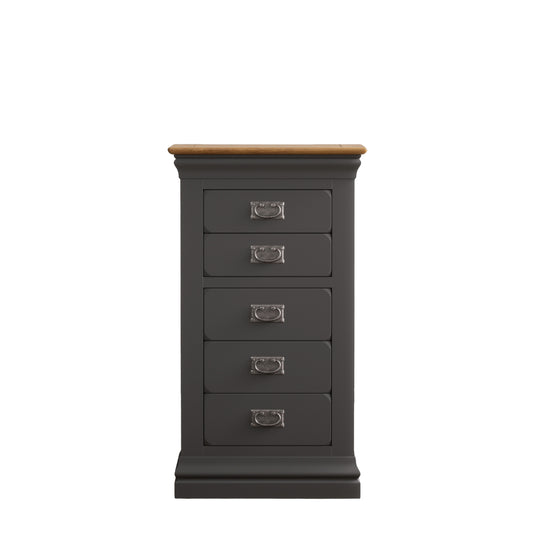 Bennett Oak and Charcoal Painted 5 Drawer Tallboy