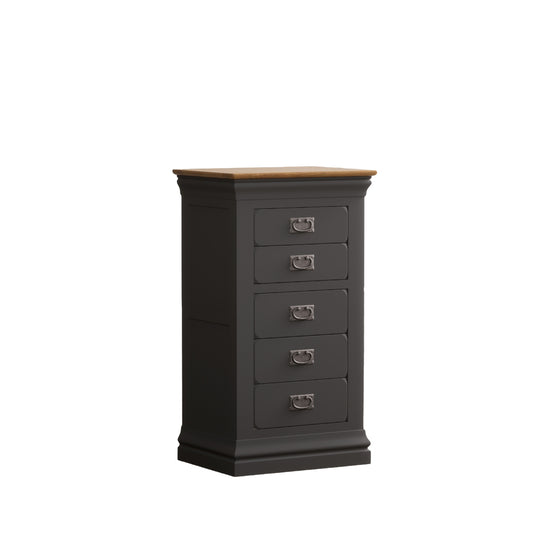 Bennett Oak and Charcoal Painted 5 Drawer Tallboy