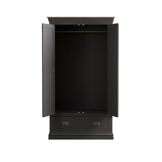 Bennett Oak and Charcoal Painted Double Wardrobe
