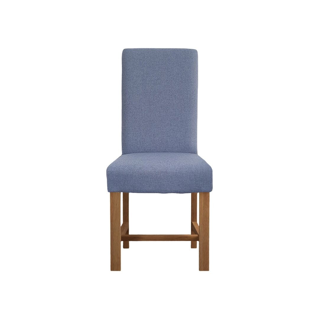 Scroll Back Braced Blue Fabric Dining Chairs (Pair)