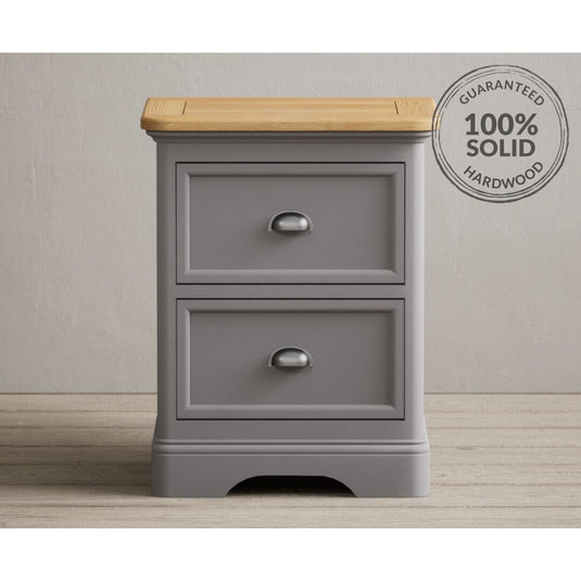 Bridstow Oak and Light Grey Painted 2 Drawer Bedside Chest Storage Bridstow 