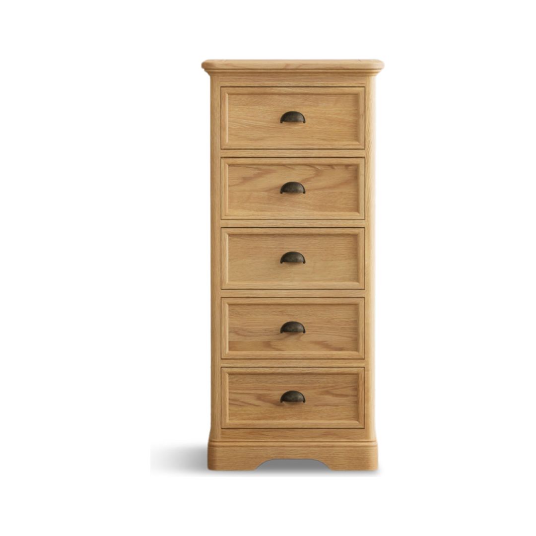 Solid Oak 5 Drawer Tallboy