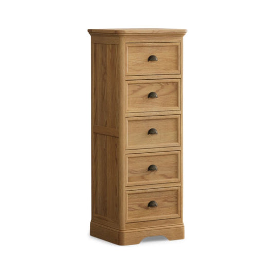 Ashton Solid Oak 5 Drawer Tallboy