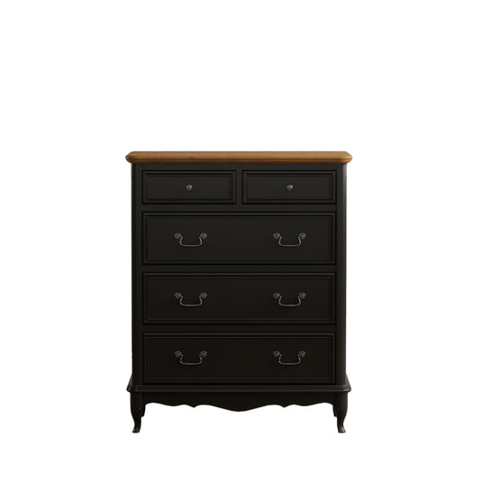 Maison Noir Oak and Black Painted 2 Over 3 Chest of Drawers