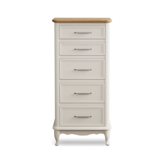 Maison Oak and Soft White Painted 5 Drawer Tallboy