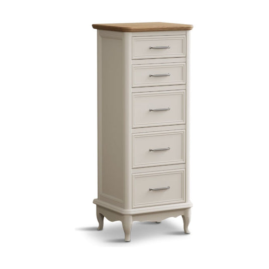 Maison Oak and Soft White Painted 5 Drawer Tallboy