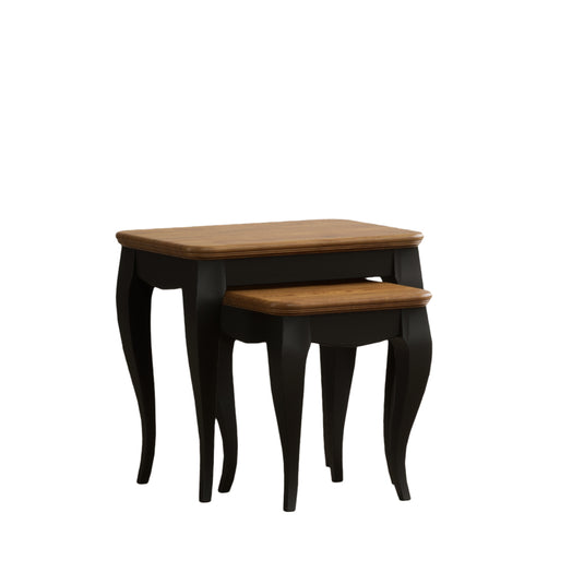 Maison Noir Oak and Black Painted Nest Of Tables