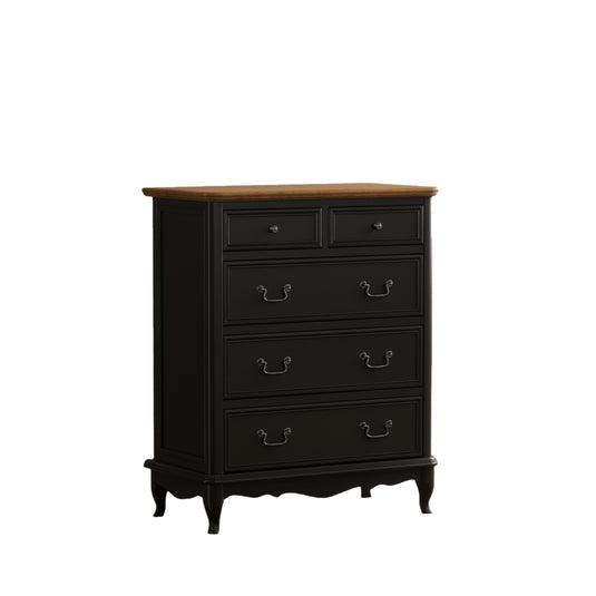 Maison Noir Oak and Black Painted 2 Over 3 Chest of Drawers