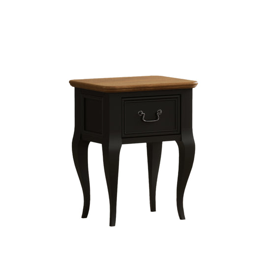 Maison Noir Oak and Black Painted 1 Drawer Bedside Table