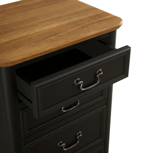 Maison Noir Oak and Black Painted 5 Drawer Tallboy