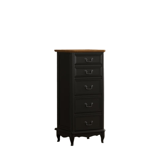 Maison Noir Oak and Black Painted 5 Drawer Tallboy