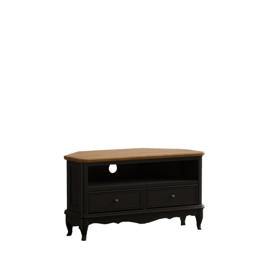 Maison Noir Oak and Black Painted Corner TV Cabinet
