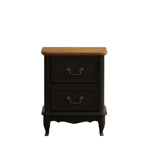 Maison Noir Oak and Black Painted 2 Drawer Bedside Table