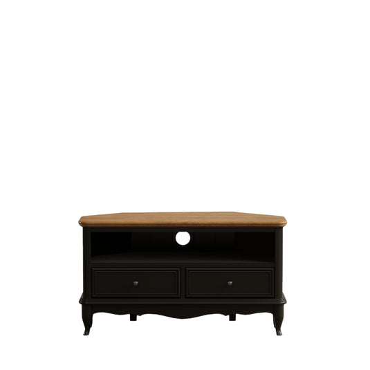 Maison Noir Oak and Black Painted Corner TV Cabinet