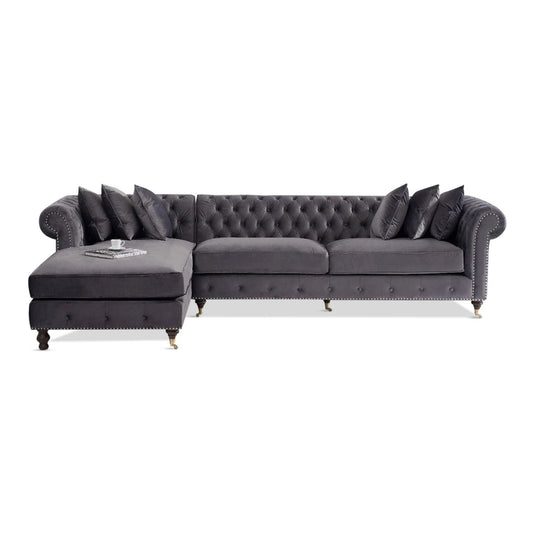 Chiswick Extra Large Dark Grey Velvet Left Facing Chesterfield Corner Chaise Sofa