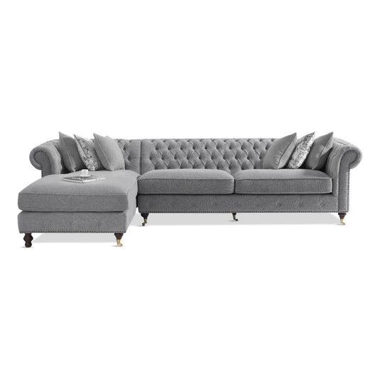 Chiswick Extra Large Grey Linen Left Facing Chesterfield Corner Chaise Sofa