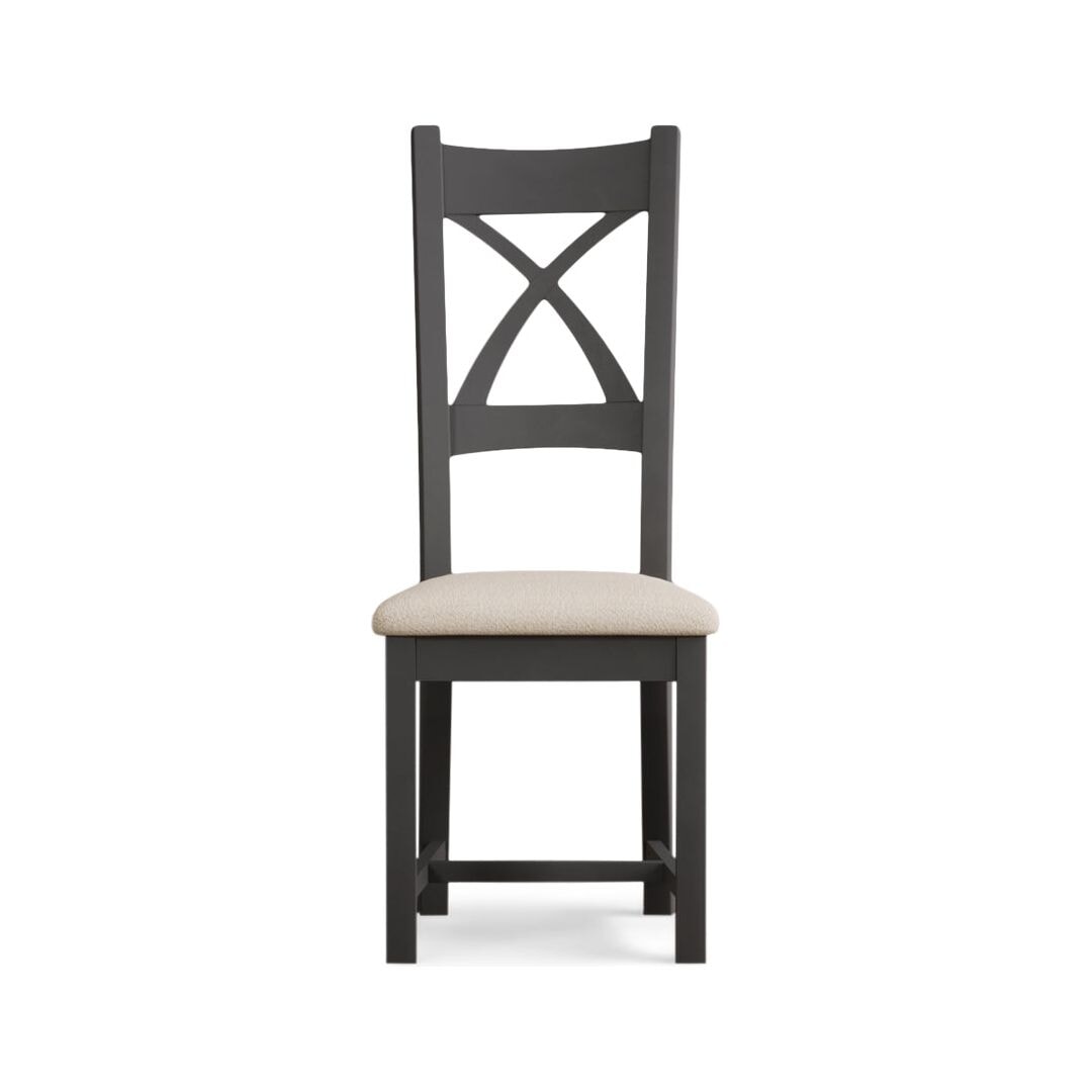 Charcoal Grey X Back Dining Chairs Linen Seat Pad