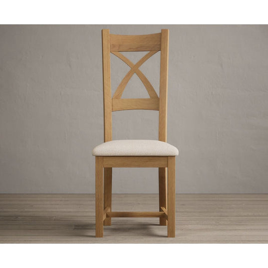 Natural Solid Oak X Back Dining Chairs with Linen Seat Pad Dining Chairs Natural 