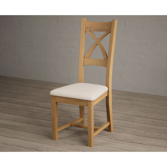 Natural Solid Oak X Back Dining Chairs with Linen Seat Pad Dining Chairs Natural 