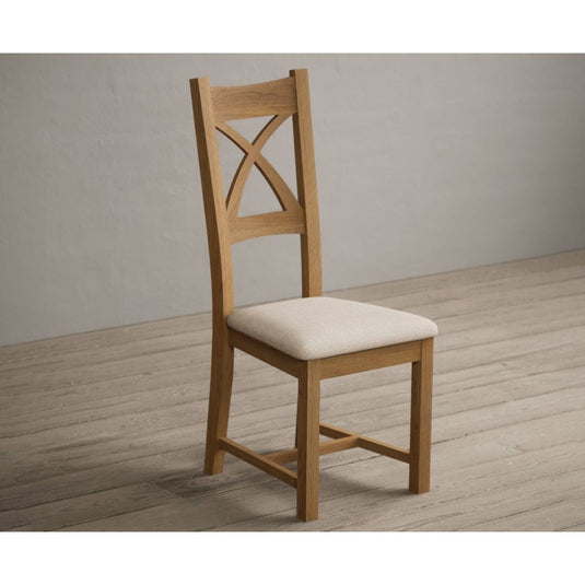 Natural Solid Oak X Back Dining Chairs with Linen Seat Pad Dining Chairs Natural 