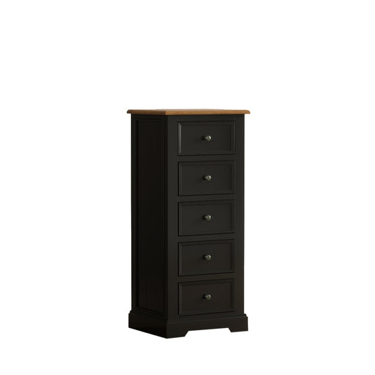 Marden Oak and Black Painted 5 Drawer Tallboy